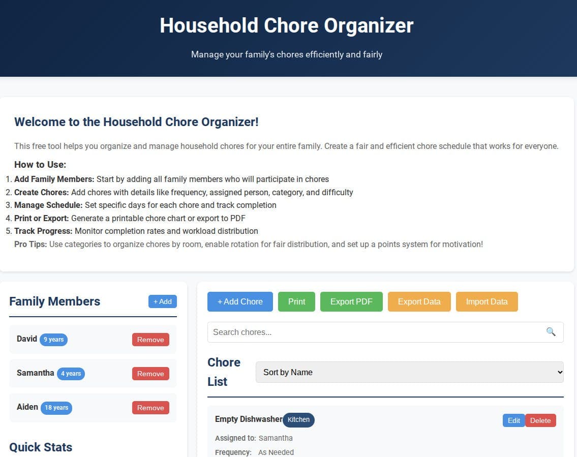 FreeWWW Household Chore Organizer