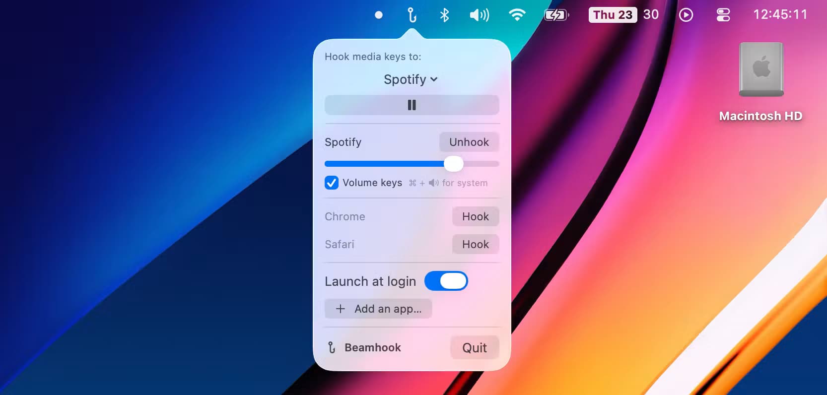 Beamhook menubar